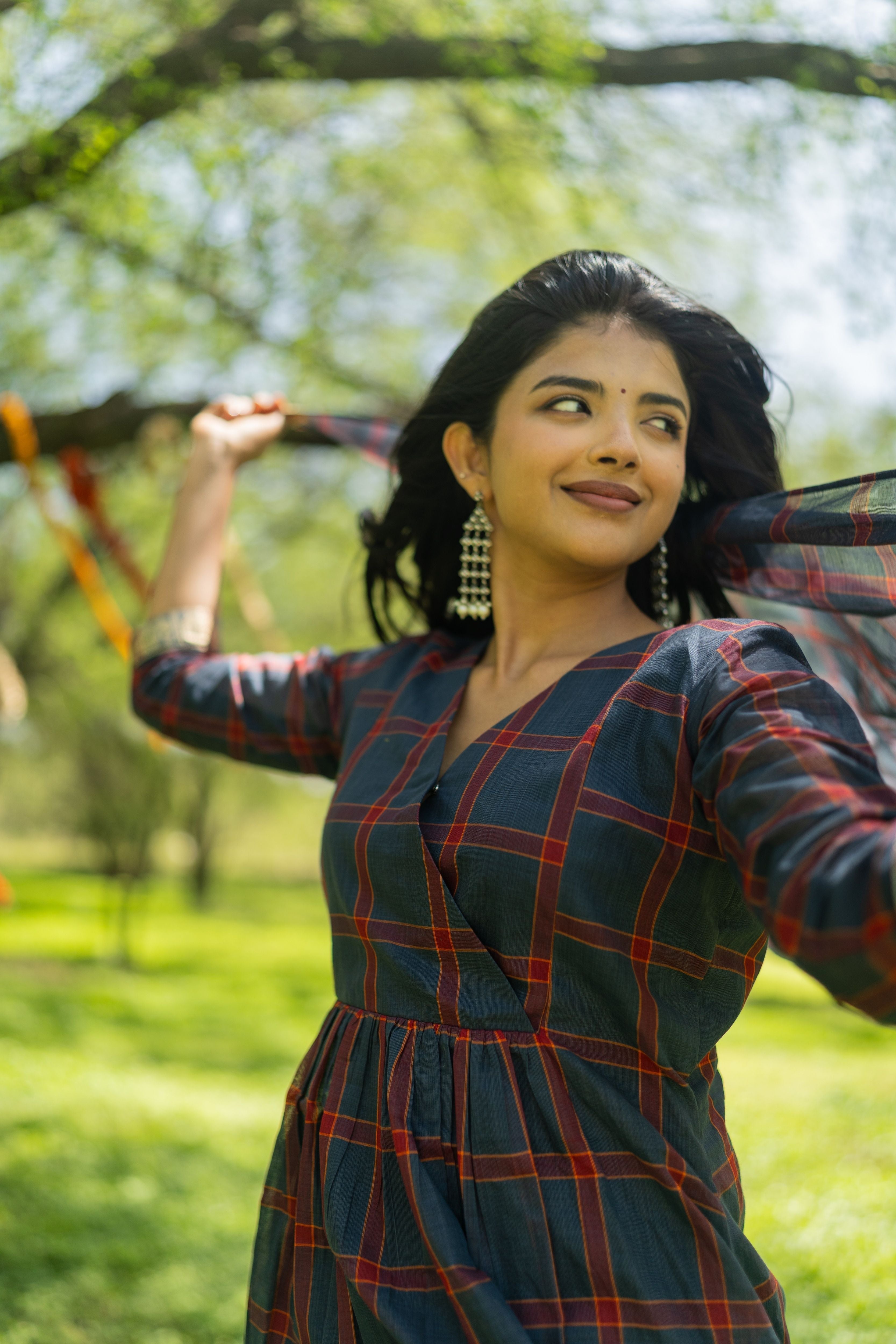 Blue Madras Checks Kanchi Cotton Top & Dupatta
